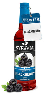 SYRUVIA sugar-free blackberry syrup bottle for zero-calorie beverages.