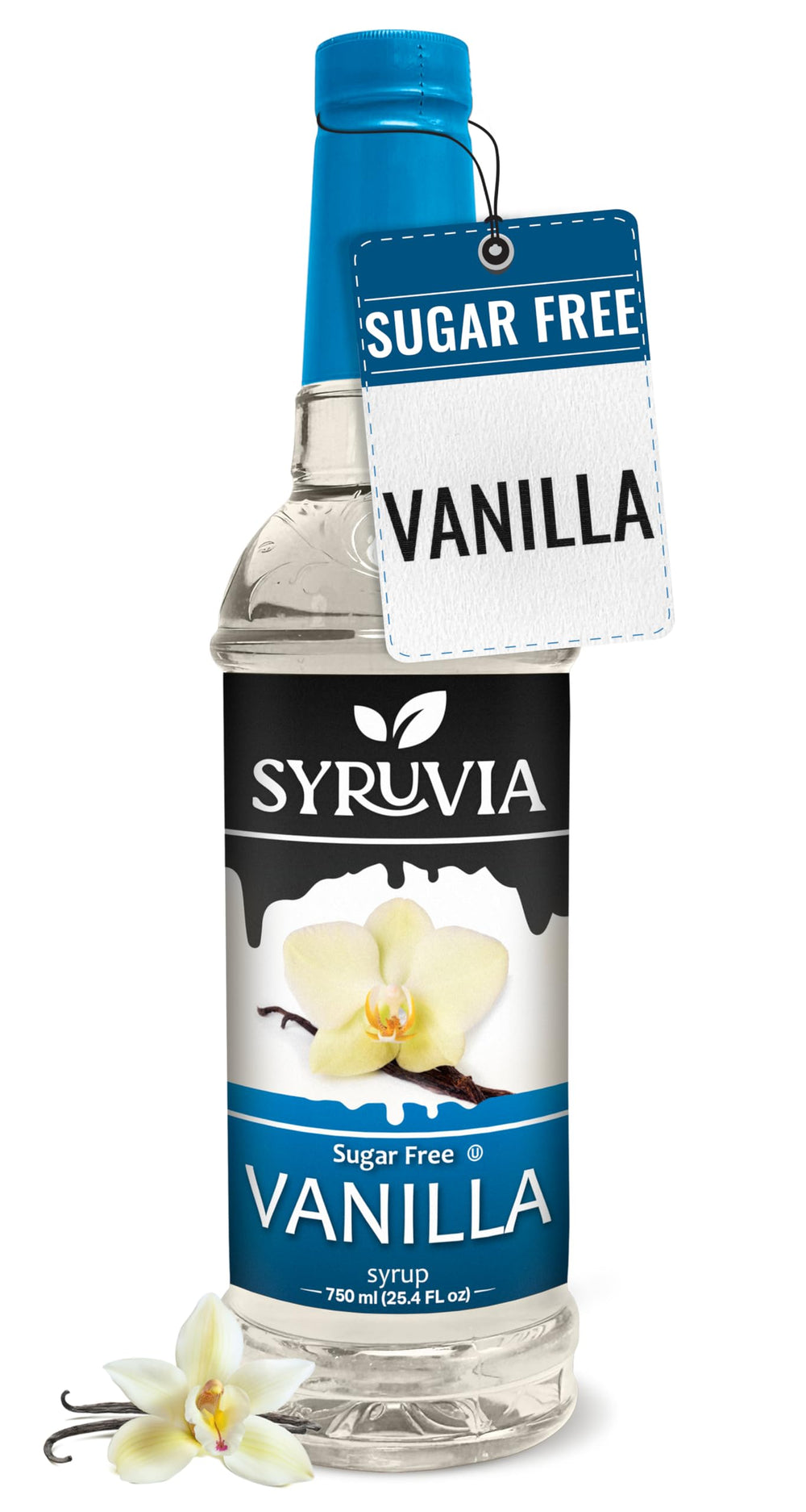 SYRUVIA Sugar Free Vanilla Syrup bottle front highlights guilt-free vanilla flavor