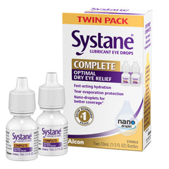 Systane Complete nano droplets in a bottle providing quick hydration.