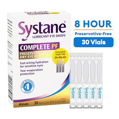 Close-up of SYSTANE Complete PF single-use vials preserving freshness