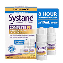 Two Systane Complete PF bottles in a pack for convenient use