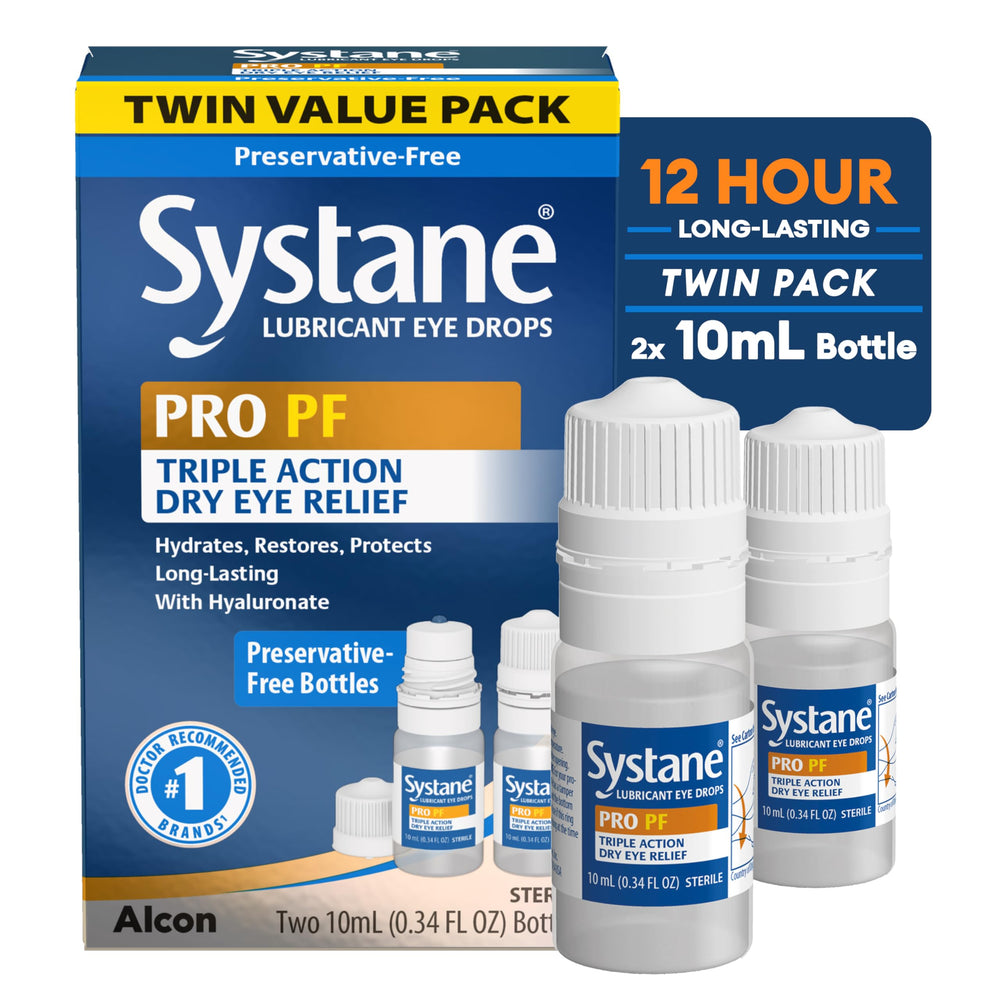 Systane PRO PF multi-dose bottle ready for all-day eye hydration.