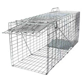 SZHLUX 32-inch cage trap front view shows sturdy rust-resistant build for humane capture.