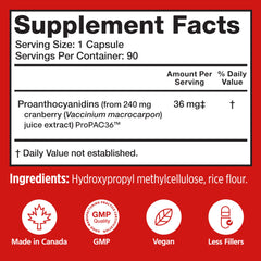 Close up Szio+ Utiva Cranberry PACs capsules highlighting compact daily dose