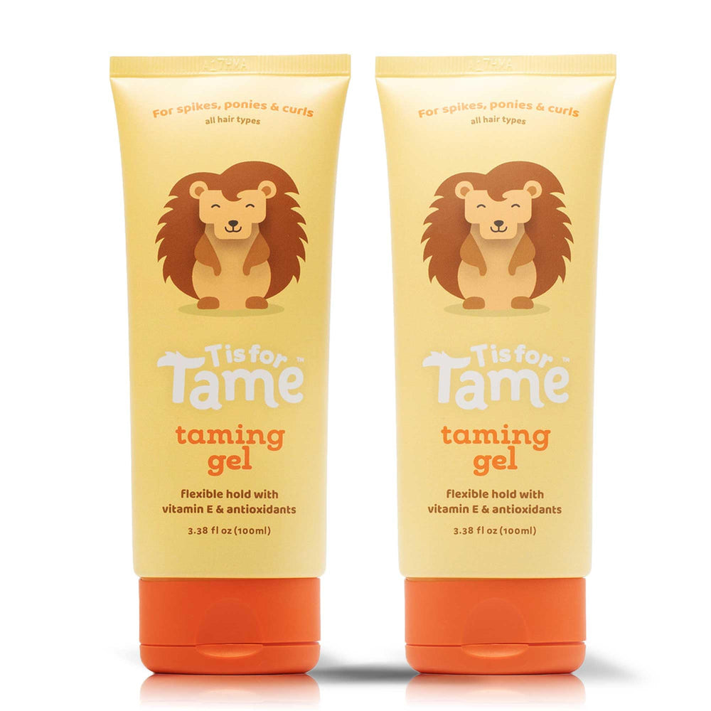 T is for Tame gel bottle close-up showing easy application and gentle hold.