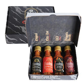 Tabanero Challenge Box front packaging showing four mini hot sauces, ideal gift.