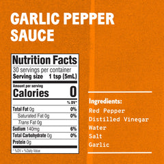 TABASCO label close-up highlights the garlic and pepper blend for flavor depth.