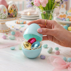 Bright Taboom eggs decorating Easter baskets and dessert tables.
