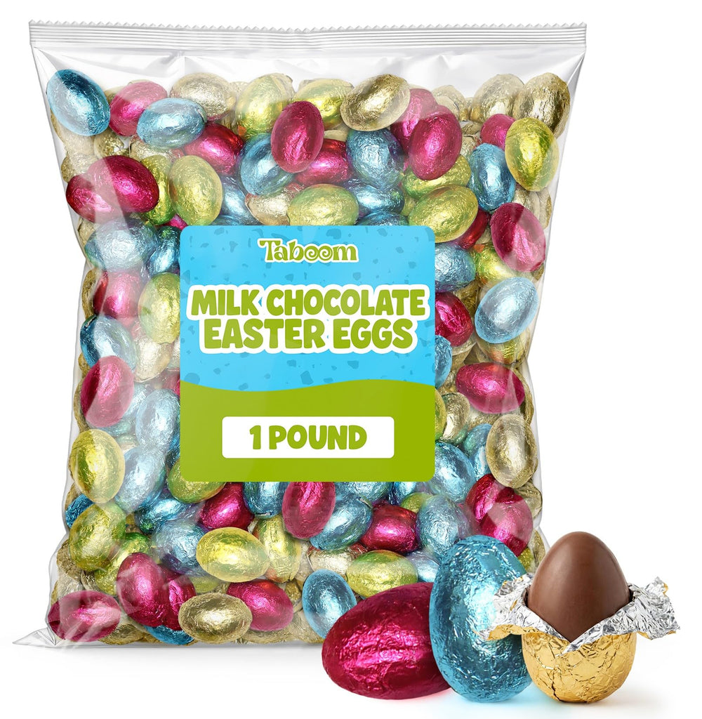Taboom milk chocolate Easter eggs in foil wrap for festive Easter baskets.
