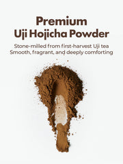 TAGASHIRA CHAHO Hojicha powder naturally low caffeine, ideal for afternoon latte blends.