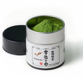 Tagashira Chaho Uji no Shiro ceremonial matcha tin and label, premium storage for freshness.
