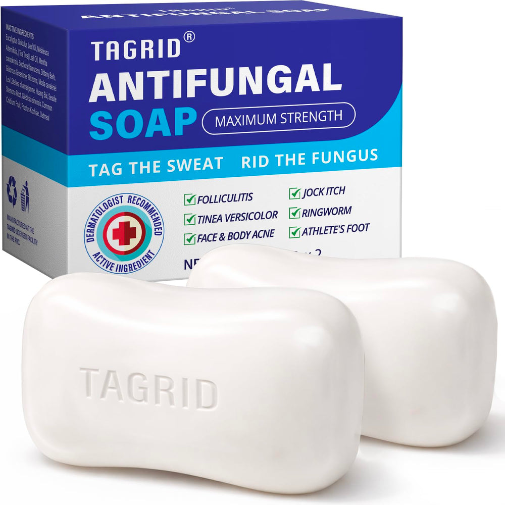 TAGRID antifungal soap tea tree oatmeal bar in shower, ideal for daily cleansing.