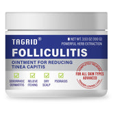 TAGRID Folliculitis Cream bottle shown, soothing skin relief for sensitive areas.