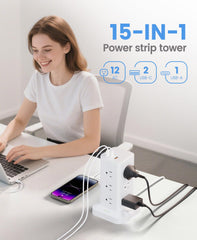 TAGZILO power strip tower surge protection 1800J protects electronics.