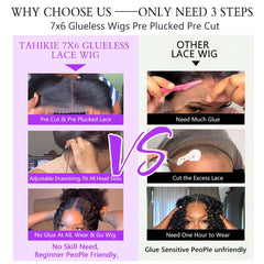 Tahikie glueless wig with pre-plucked hairline for quick, beginner-friendly wear.