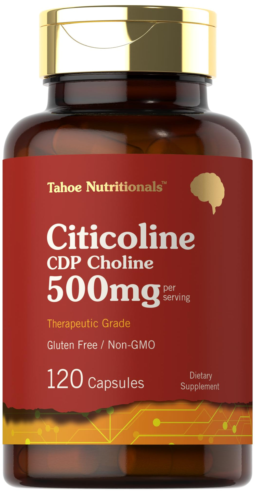 Tahoe Nutritionals Citicoline bottle front highlighting CDP choline 500 mg.