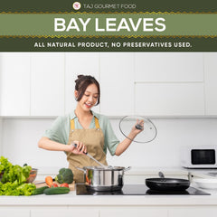 TAJ Gourmet Bay Leaves dried on pantry rack for easy storage