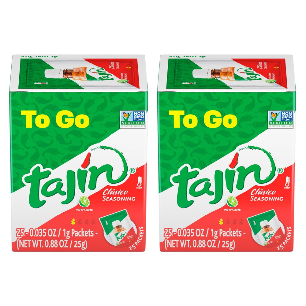 Tajín Clásico Chile Lime to-go packets in a two-pack for convenient on-the-go flavor.