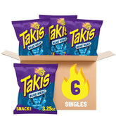 Takis Blue Heat rolled-chip closeup highlighting bold spice and crunchy texture.