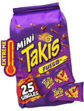 Takis Fuego mini 25pc pack bag crunch highlights bold flavor for on-the-go snacking.