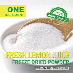 Talcufon lemon powder pouring into glass for vibrant beverages.