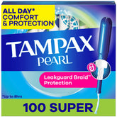 Tampax Pearl LeakGuard braid demonstrates proactive leak protection.