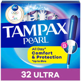 Tampax Pearl Ultra with LeakGuard Braid in a box for reliable protection on the go.