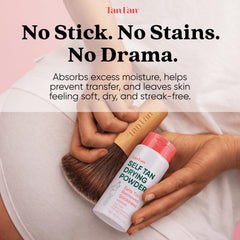 Tan Fan XL soft body brush delivers even, streak-free application.