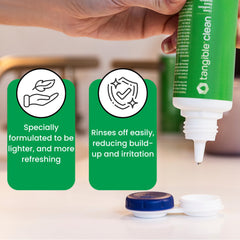 Tangible Clean close-up showing clear, debris-free scleral lens cleaning