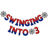 TaoBary Spider Theme 3rd Birthday Banner with spider-pattern focus, perfect for vibrant party backdrops.