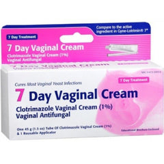 TARO Clotrimazole 7 vaginal cream tube for relief of external itching and vaginal yeast symptoms.