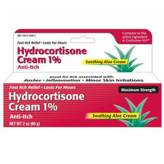 TARO Hydrocortisone Cream 2oz tube front showing soothing aloe and fast itch relief