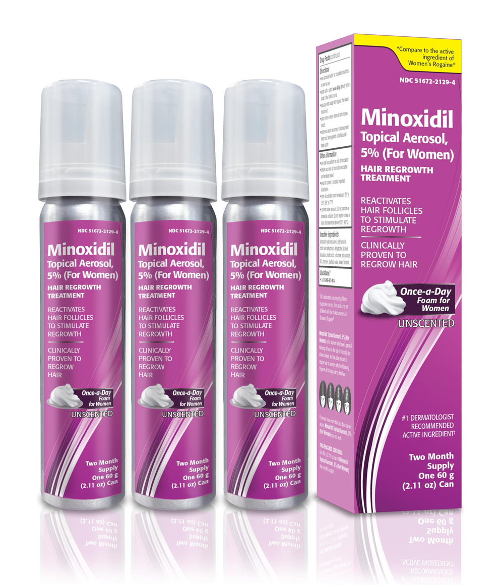 TARO Minoxidil 5percent foam bottle for daily scalp care and regrowth support.