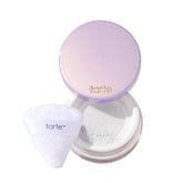 tarte creaseless powder bottle close-up showing oil absorption and natural finish for all-day wear