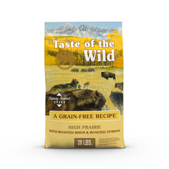 Taste of the Wild High Prairie bag front showing real roasted bison and venison for active dogs