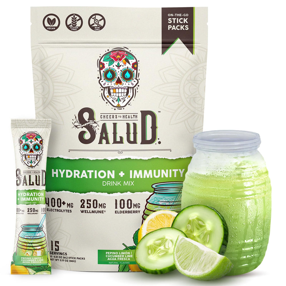 Taste Salud 2-in-1 hydration packets ready to mix for on-the-go hydration.