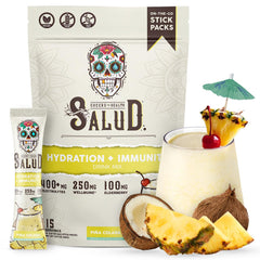 Taste Salud 2in1 hydration packets in pina colada flavor for refreshing on-the-go hydration.