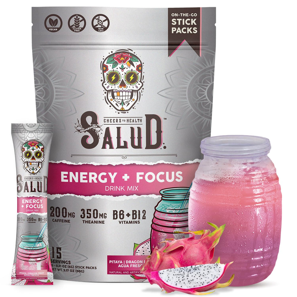Taste Salud dragon fruit energy packets for on-the-go focus and clean energy.