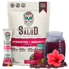 Taste Salud hibiscus immunity packet on the go with low sugar and hydration support.