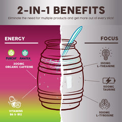 Taste Salud stick-pack closeup emphasizes convenient on-the-go energy and focus in one packet.
