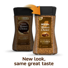 Steaming cup of Tasters Choice French Roast showcases bold flavor.