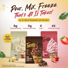 TASTI strawberry protein ice cream mix pint for fruity, protein-packed dessert.