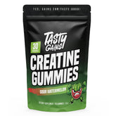 TASTY GAINS Creatine Gummies bottle with 1g per gummy for on-the-go dosing.
