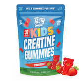 TASTY GAINS Kids Creatine Gummies bottle with blue raspberry flavor for easy daily nutrition.