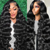 Tasumla 30in body wave wig closeup shows natural hairline for seamless wear