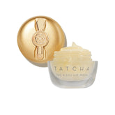 TATCHA Kissu Gold Leaf Lip Mask jar close-up showing shimmering lip care benefits