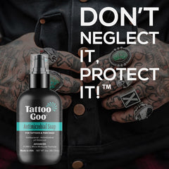 Tattoo Goo PCMX-L formula logo signals gentle, residue-free cleansing