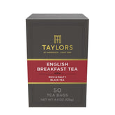 Taylors of Harrogate English Breakfast tea bags pack of 50 for a reliable morning boost.