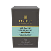 Taylors of Harrogate Organic Peppermint tea packshot showing caffeine-free refreshment.