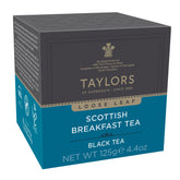 Taylors of Harrogate Scottish Breakfast loose leaf tea, bold and full-bodied for a strong morning.